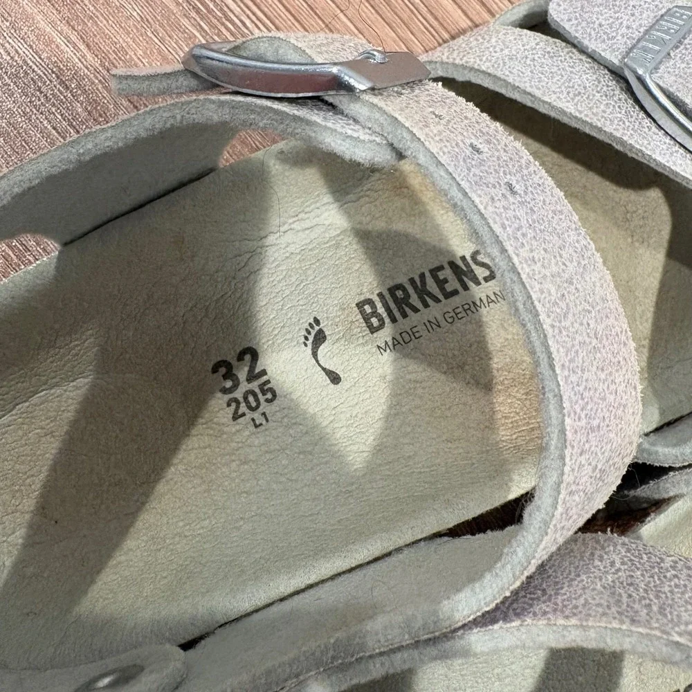 Birkenstock Rio Iridescent Sandals Kids Silver 32 Buckle Strap Cork Footbed